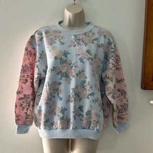 Vintage Pastel Color Block Floral Sweatshirt